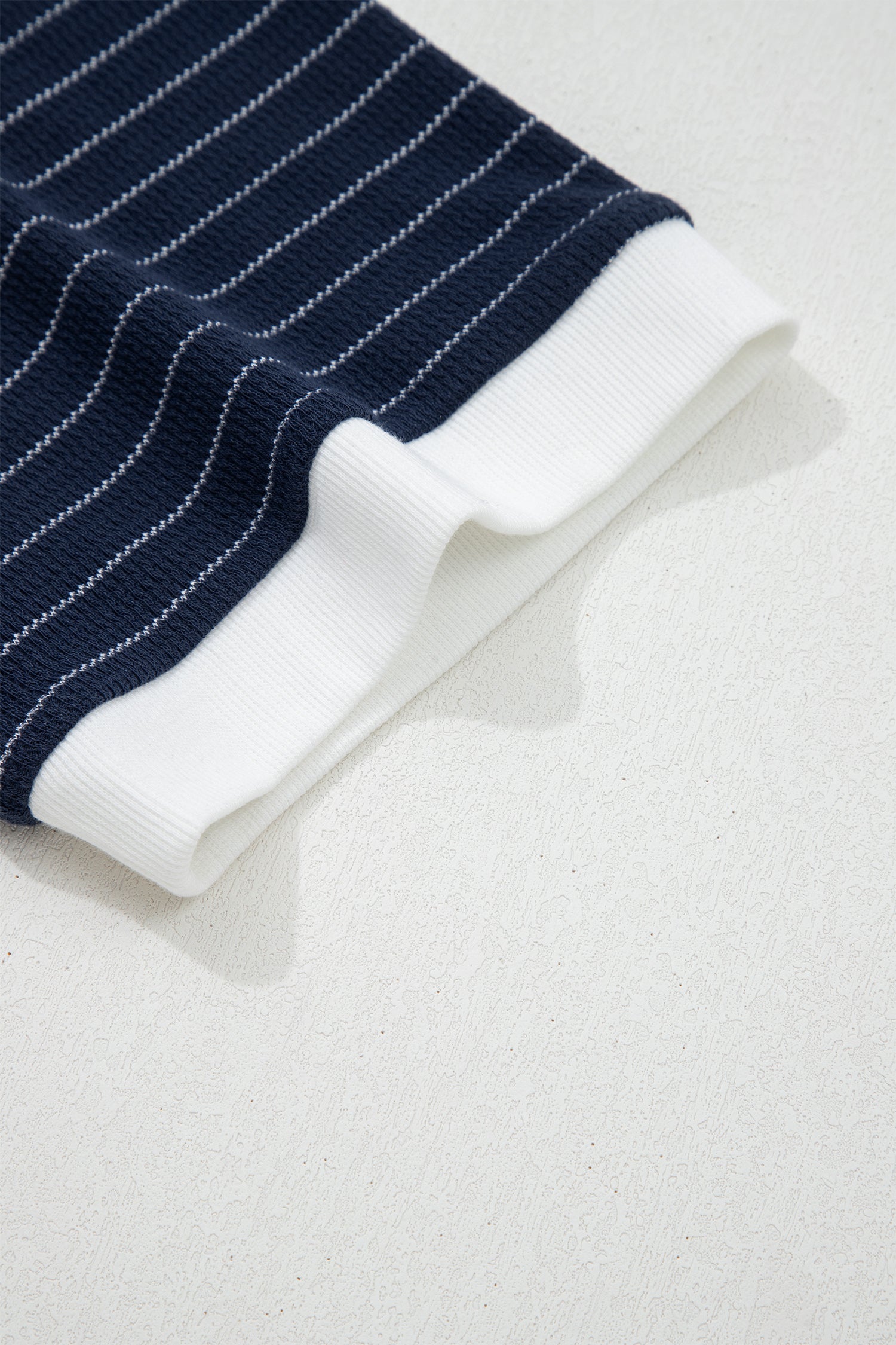 Blue Stripe Contrast Trim Plus Size Ribbed T Shirt-Plus Size/Plus Size Tops/Plus Size Tops & Tees-[Adult]-[Female]-2022 Online Blue Zone Planet