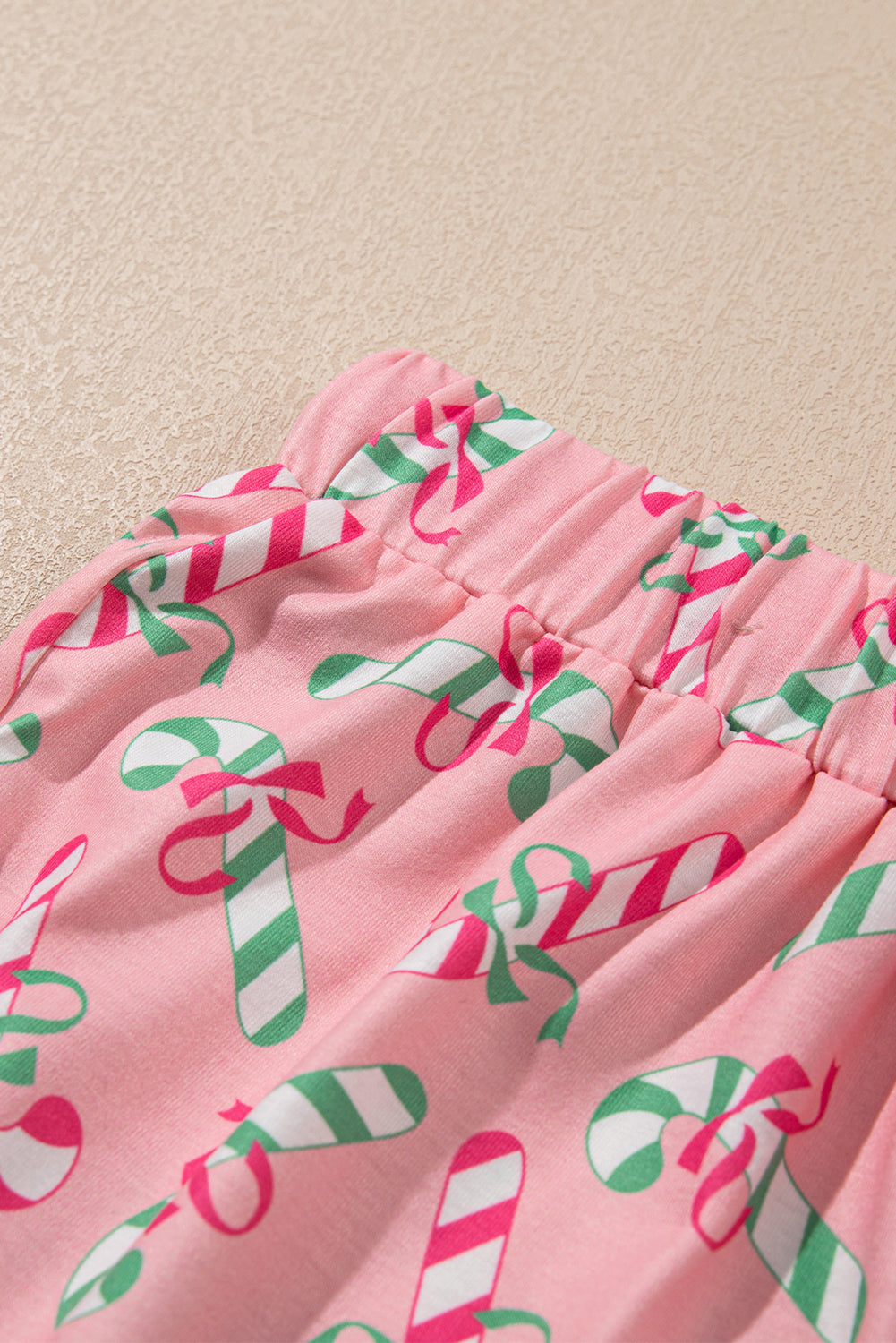 Pink Christmas Candy Cane Print Pocketed Knotted Pajama Set-Loungewear & Sleepwear/Sleepwear-[Adult]-[Female]-2022 Online Blue Zone Planet