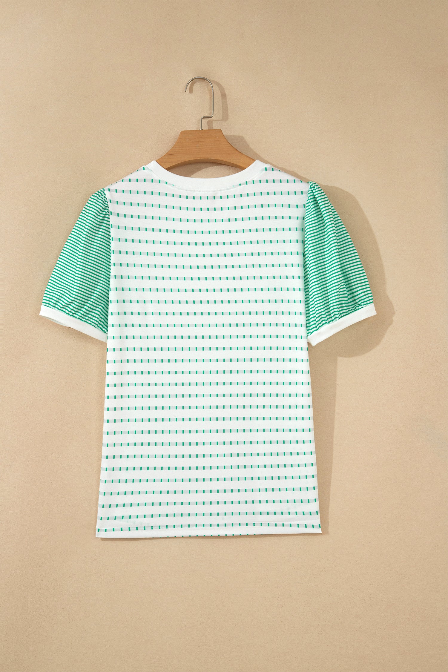 Green Striped Short Puff Sleeve Top-Tops/Tops & Tees-[Adult]-[Female]-2022 Online Blue Zone Planet
