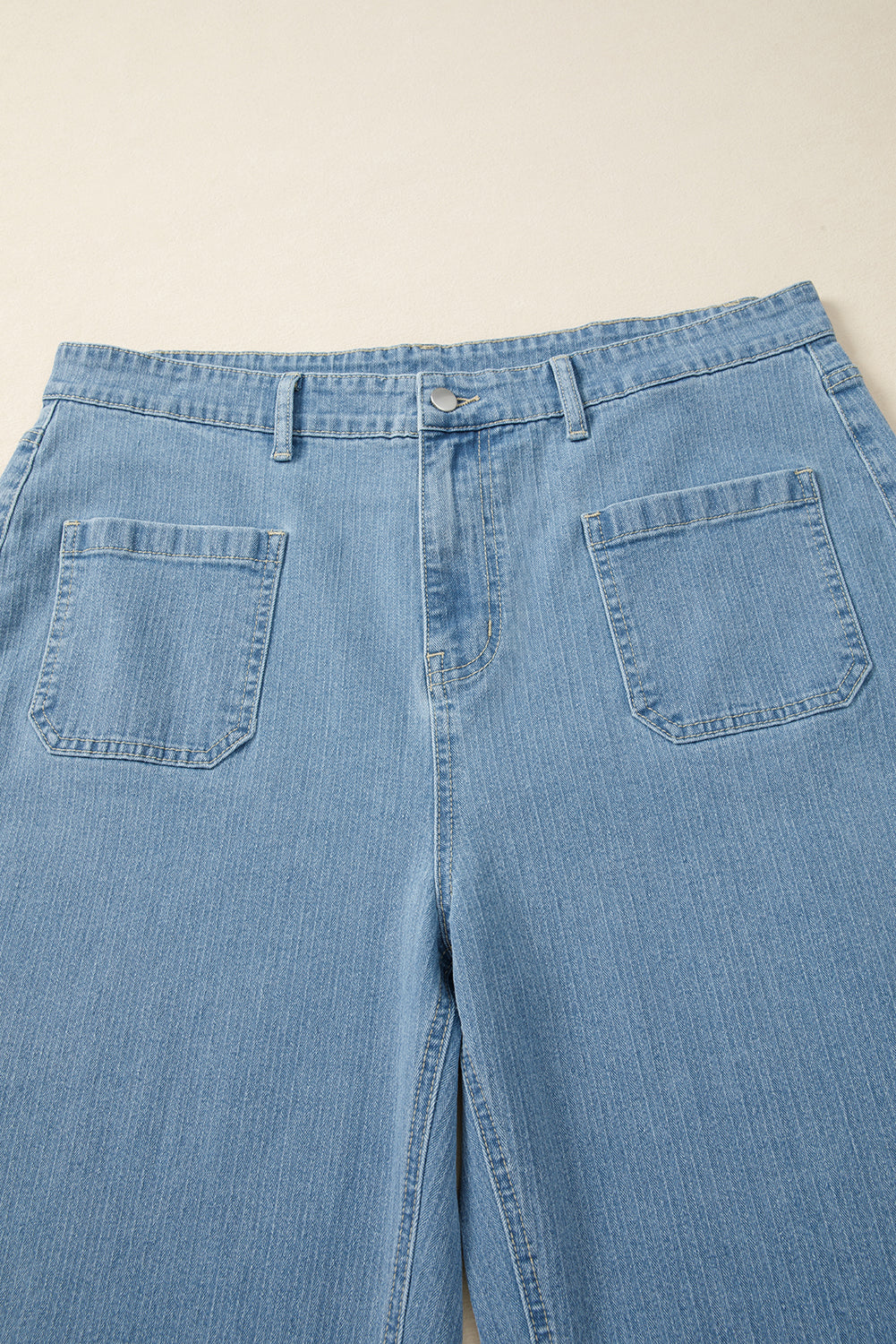 Dusk Blue Patched Pocket Textured Wide Leg Plus Size Jeans-Plus Size/Plus Size Bottoms-[Adult]-[Female]-2022 Online Blue Zone Planet