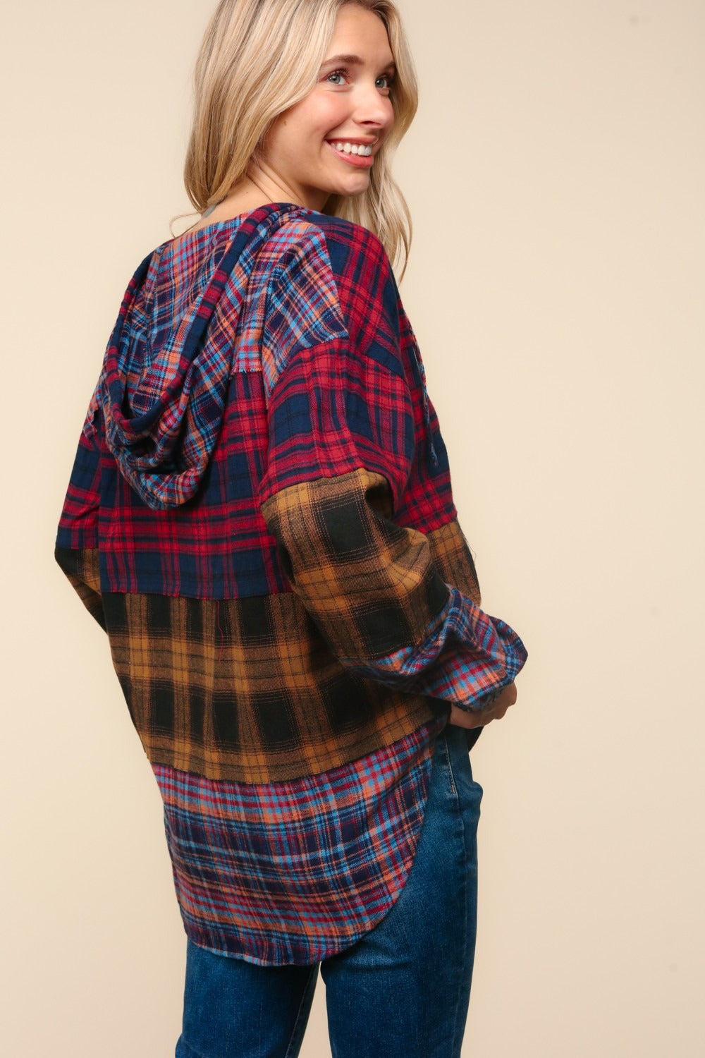 Blue Zone Planet | Haptics Plaid Edge Cut Detail Hooded Top-TOPS / DRESSES-[Adult]-[Female]-2022 Online Blue Zone Planet