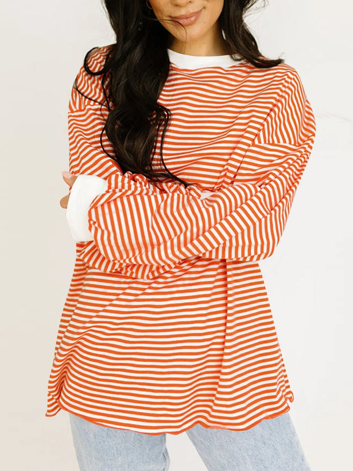 Contrast Striped Long Sleeve Sweatshirt-TOPS / DRESSES-[Adult]-[Female]-2022 Online Blue Zone Planet