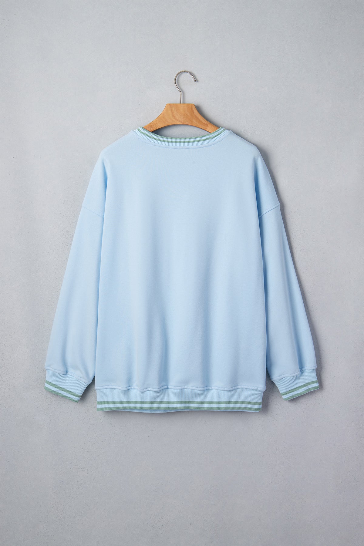 Beau Blue Embroidered Cowboy Letter Print Long Sleeve Round Neck Sweatshirt-Tops/Sweatshirts & Hoodies-[Adult]-[Female]-2022 Online Blue Zone Planet