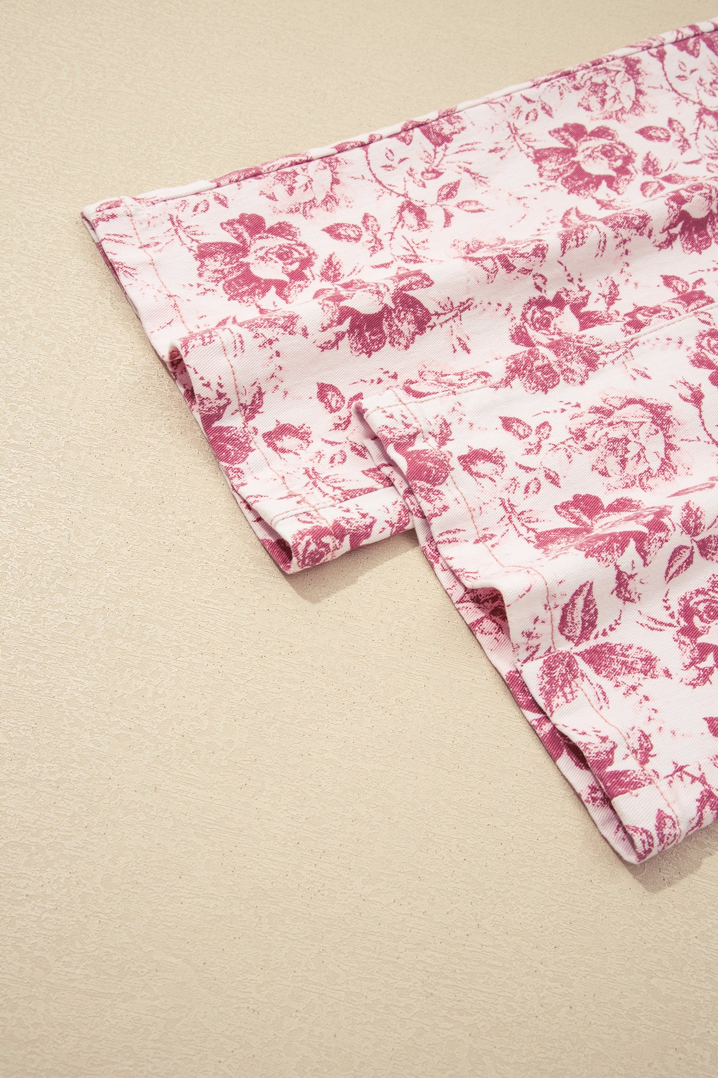 Pink Vintage Floral Print Denim Shift Pants-Bottoms/Jeans-[Adult]-[Female]-2022 Online Blue Zone Planet