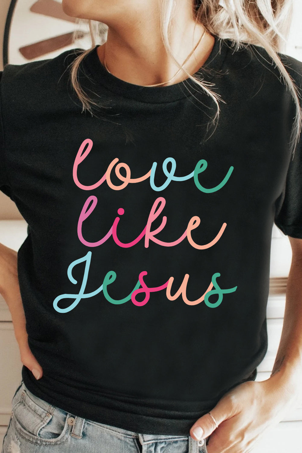 Black Love Like Jesus Crew Neck Graphic Tee-Graphic/Graphic Tees-[Adult]-[Female]-2022 Online Blue Zone Planet