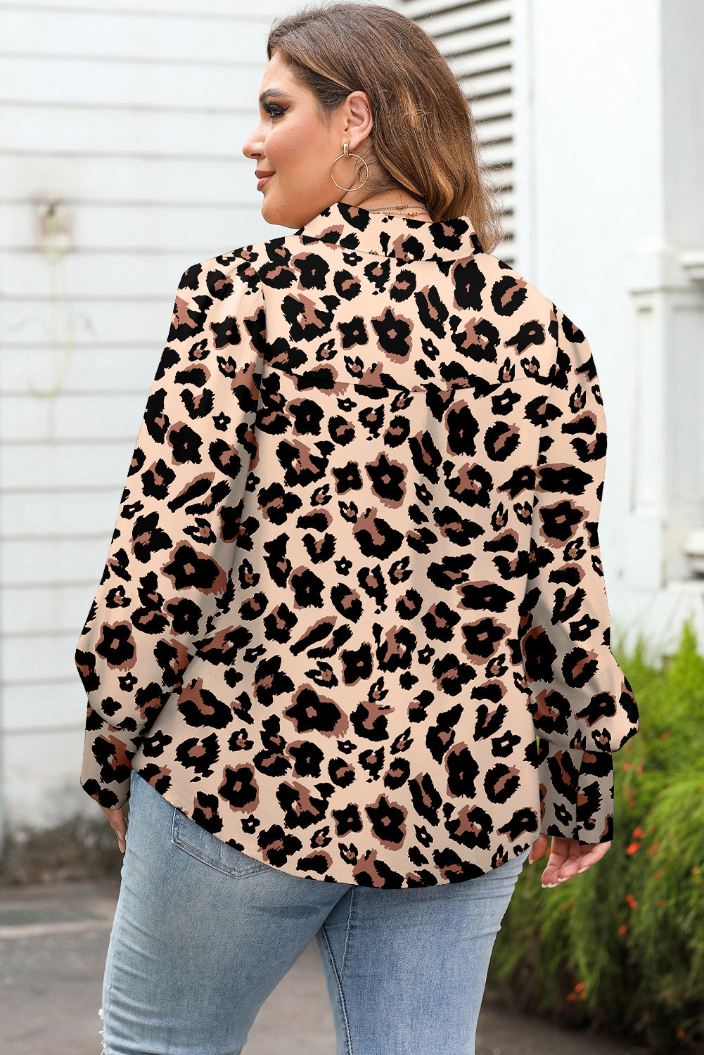 Leopard Flora Print Plus Size Shirt-Plus Size/Plus Size Tops/Plus Size Blouses & Shirts-[Adult]-[Female]-2022 Online Blue Zone Planet