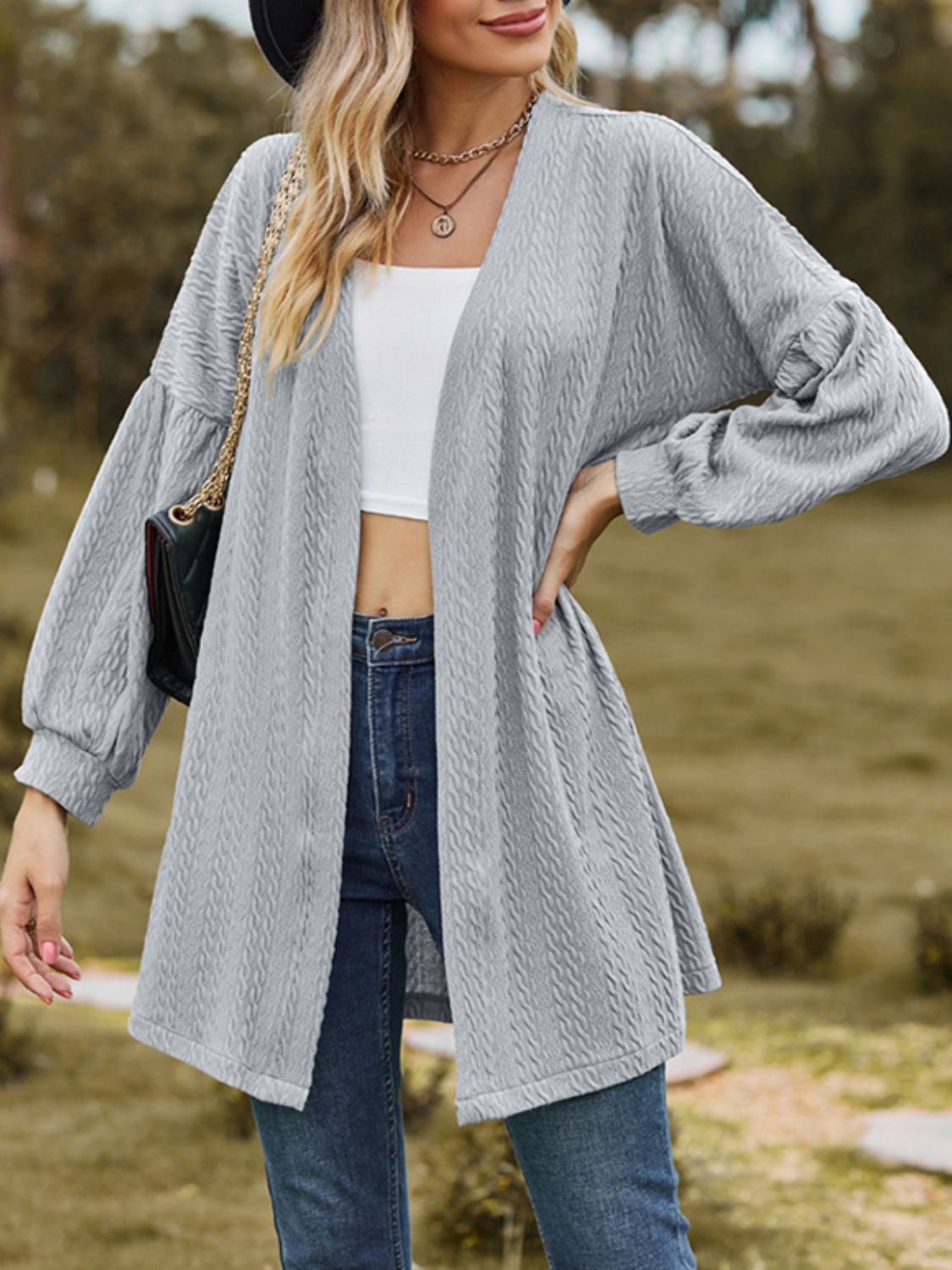 Textured Open Front Dropped Shoulder Cardigan-TOPS / DRESSES-[Adult]-[Female]-2022 Online Blue Zone Planet