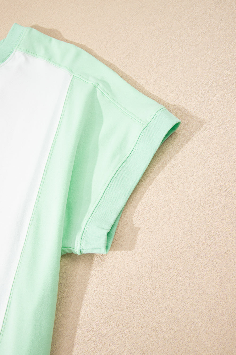 Light Green Color Block Exposed Seam Crew Neck T Shirt-Tops/Tops & Tees-[Adult]-[Female]-2022 Online Blue Zone Planet
