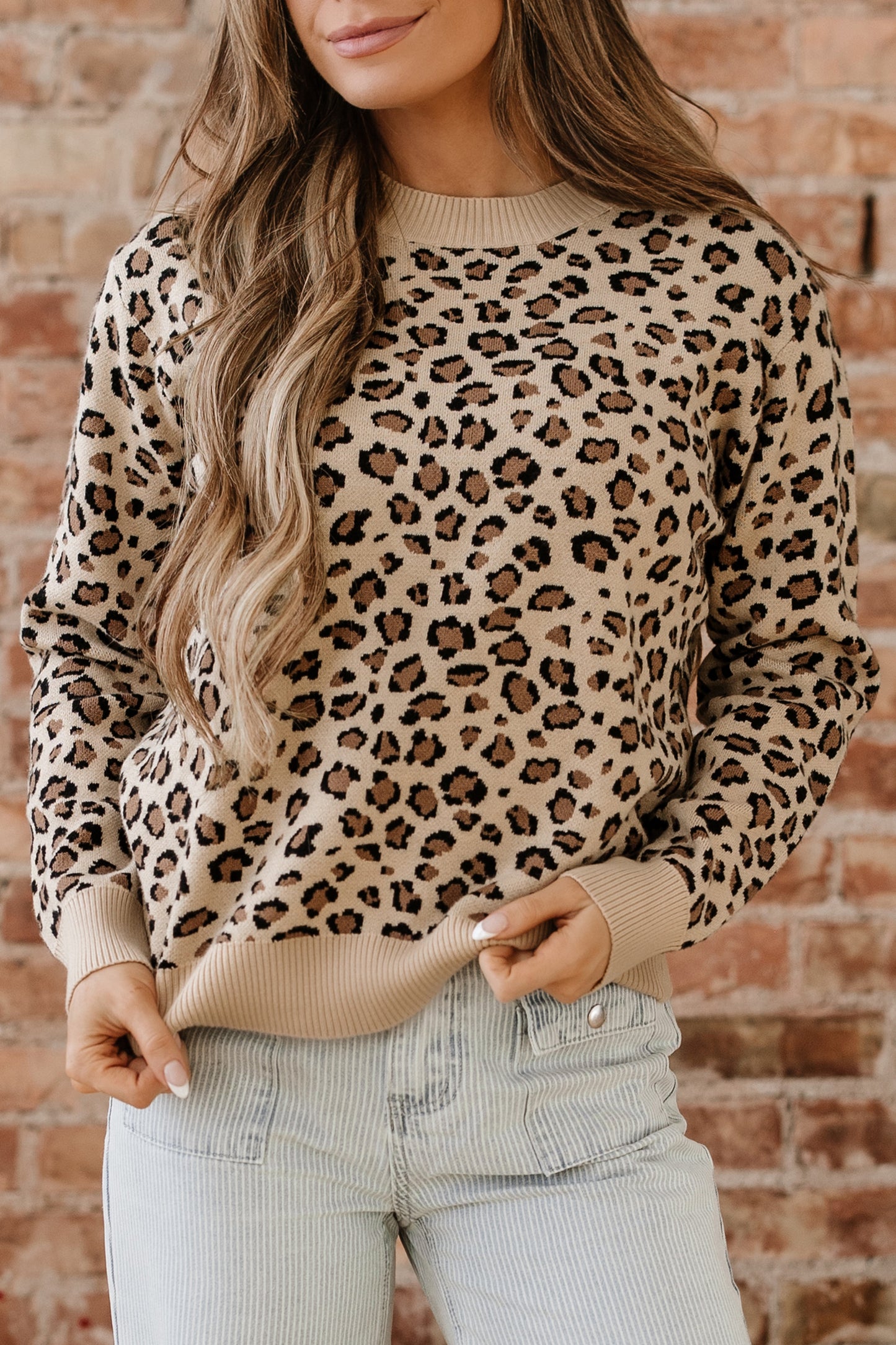 Khaki Leopard Print Dolman Sleeve Sweater-TOPS / DRESSES-[Adult]-[Female]-2022 Online Blue Zone Planet