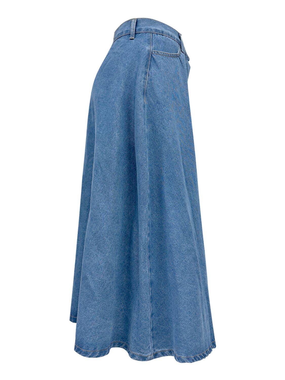 Buttoned Midi Denim Skirt with Pockets-BOTTOMS SIZES SMALL MEDIUM LARGE-[Adult]-[Female]-2022 Online Blue Zone Planet