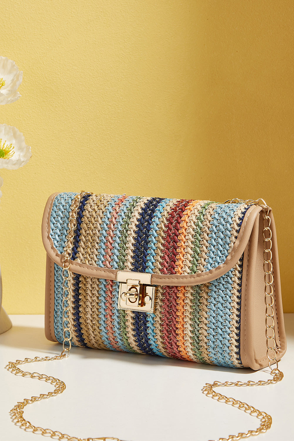 Iceland Blue Striped Crochet Flapped Single Shoulder Bag-Shoulder Bag-[Adult]-[Female]-Iceland Blue-ONE SIZE-2022 Online Blue Zone Planet