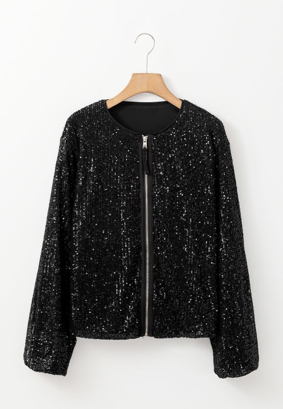 Blue Zone Planet | Sequin Zip Up Long Sleeve Jacket-TOPS / DRESSES-[Adult]-[Female]-2022 Online Blue Zone Planet