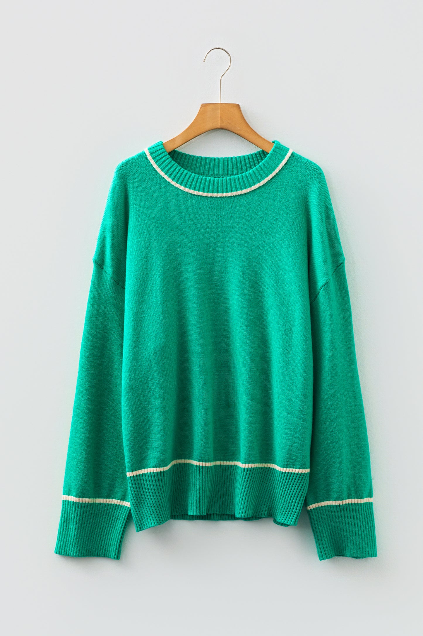 Sea Green Contrast Detail Drop Shoulder Baggy Sweater-TOPS / DRESSES-[Adult]-[Female]-2022 Online Blue Zone Planet