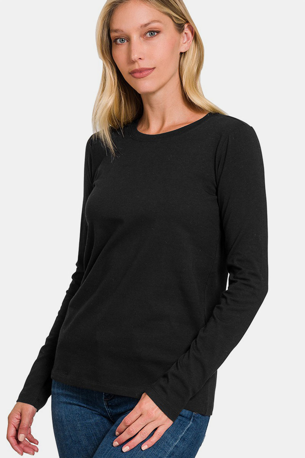 Zenana Full Size Solid Color Round Neck Long Sleeve T-Shirt-TOPS / DRESSES-[Adult]-[Female]-2022 Online Blue Zone Planet