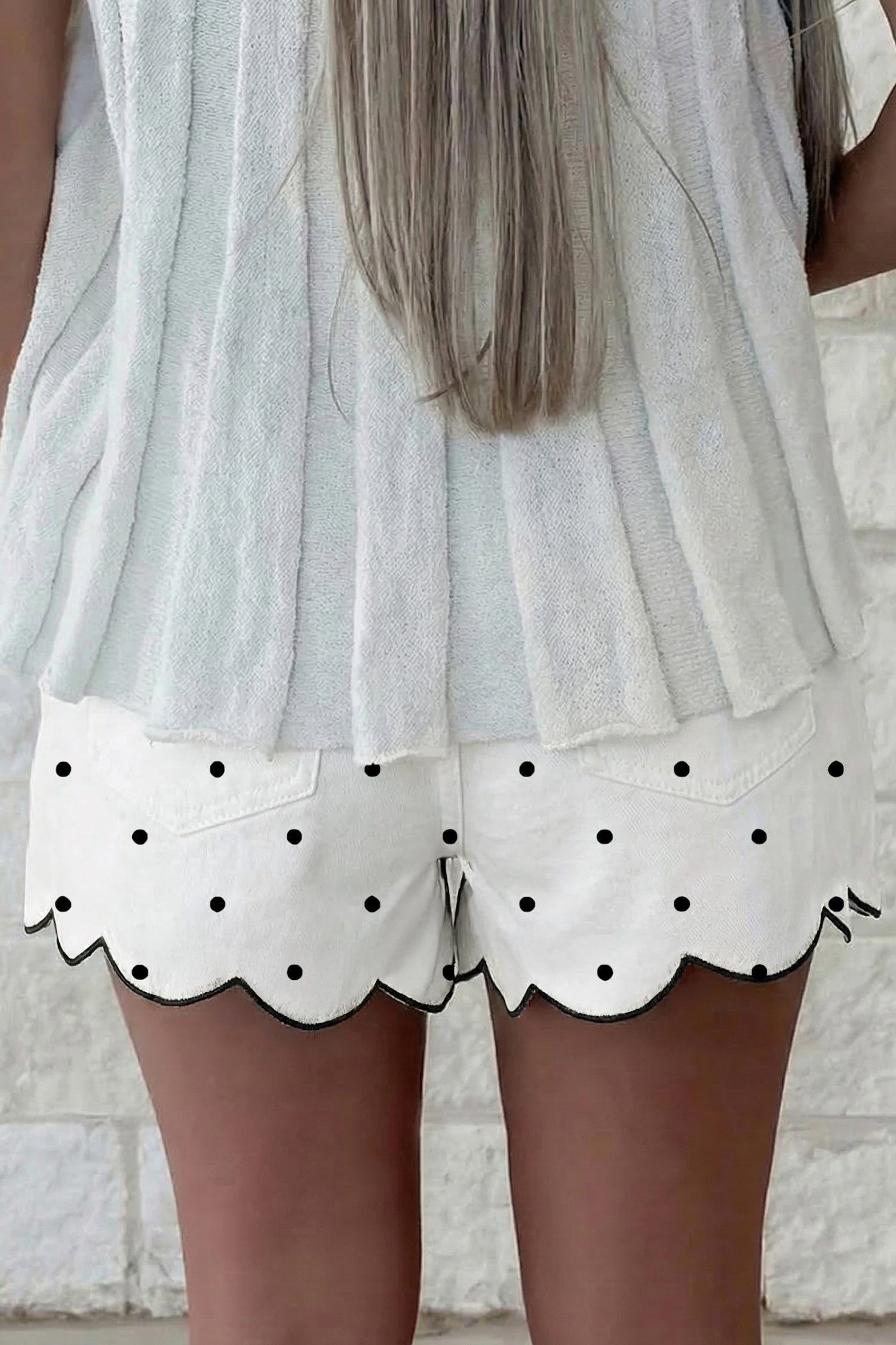 White Polka Dot Print Embroidered Scallop Hem Shorts-Bottoms/Casual Shorts-[Adult]-[Female]-2022 Online Blue Zone Planet