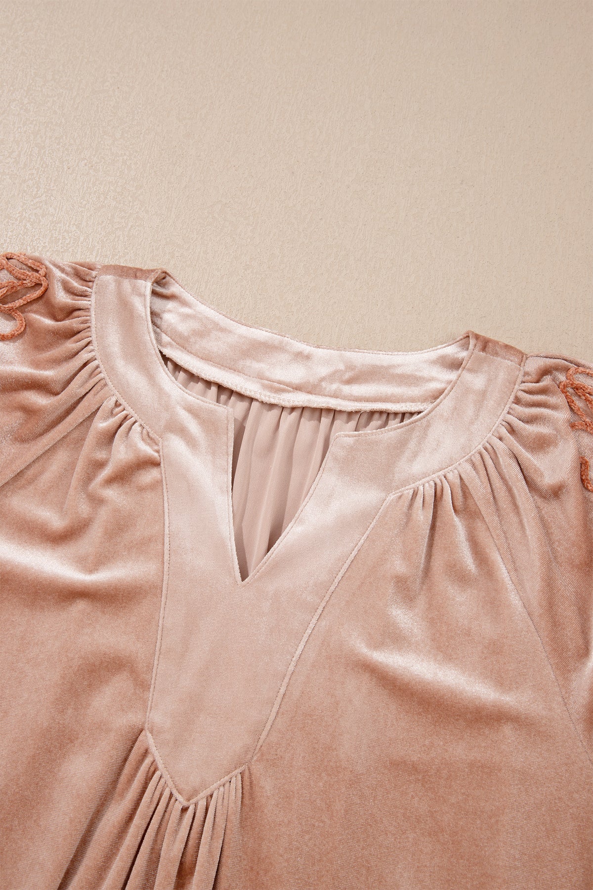 Light French Beige Embroidered Sleeve Velvet Mini Shift Dress-TOPS / DRESSES-[Adult]-[Female]-2022 Online Blue Zone Planet