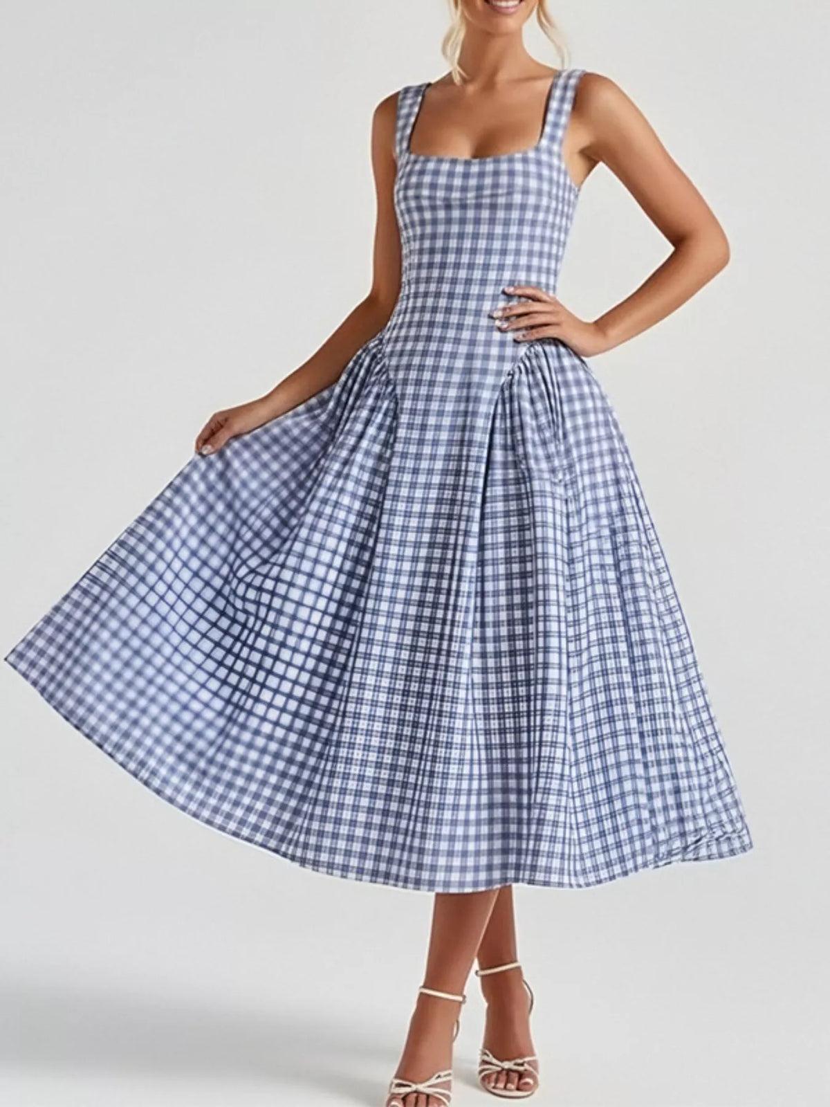 blue plaid dress plus size Full Square Neckline Midi Size Red and Black Floral Perfect for the office flag|Online Exclusive Waist:33