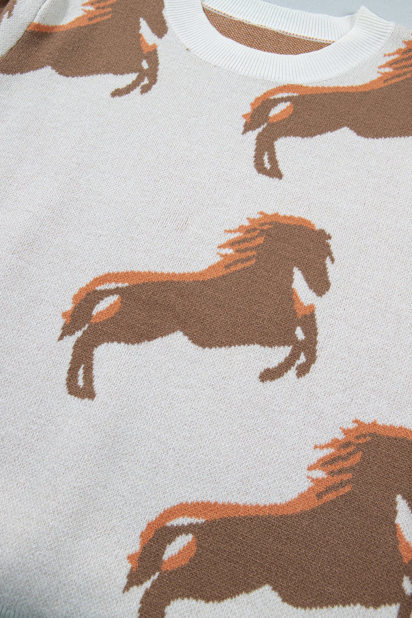 White Western Horse Printed Short Puff Sleeve Sweater-Sweaters & Cardigans/Short Sleeve Sweaters-[Adult]-[Female]-2022 Online Blue Zone Planet