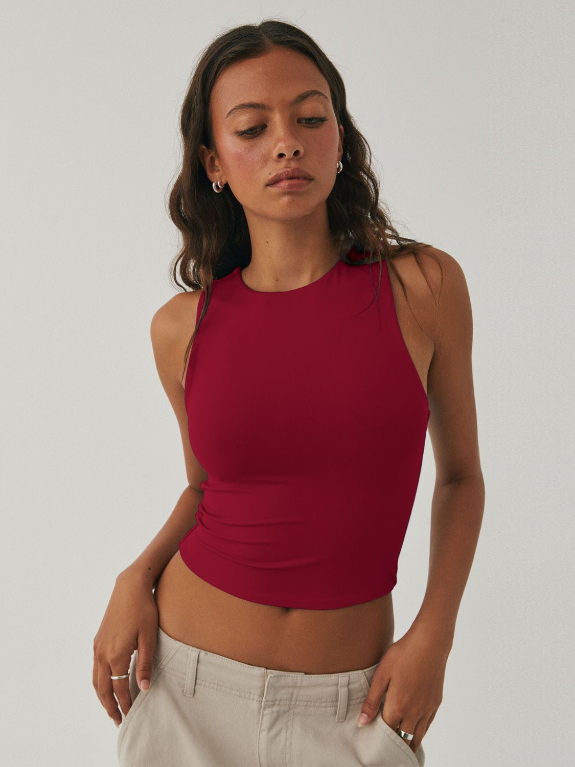 Blue Zone Planet | Round Neck Cropped Tank-TOPS / DRESSES-[Adult]-[Female]-Burgundy-XS-2022 Online Blue Zone Planet