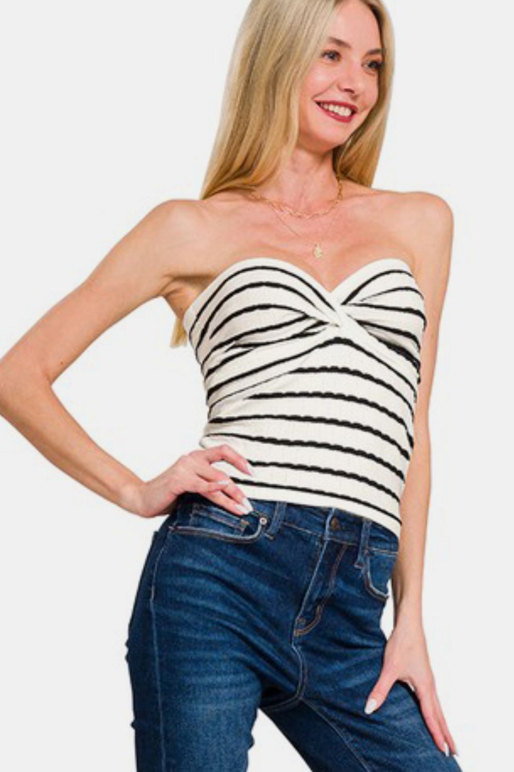 Zenana Twisted Sweetheart Neck Striped Tube Top-TOPS / DRESSES-[Adult]-[Female]-2022 Online Blue Zone Planet