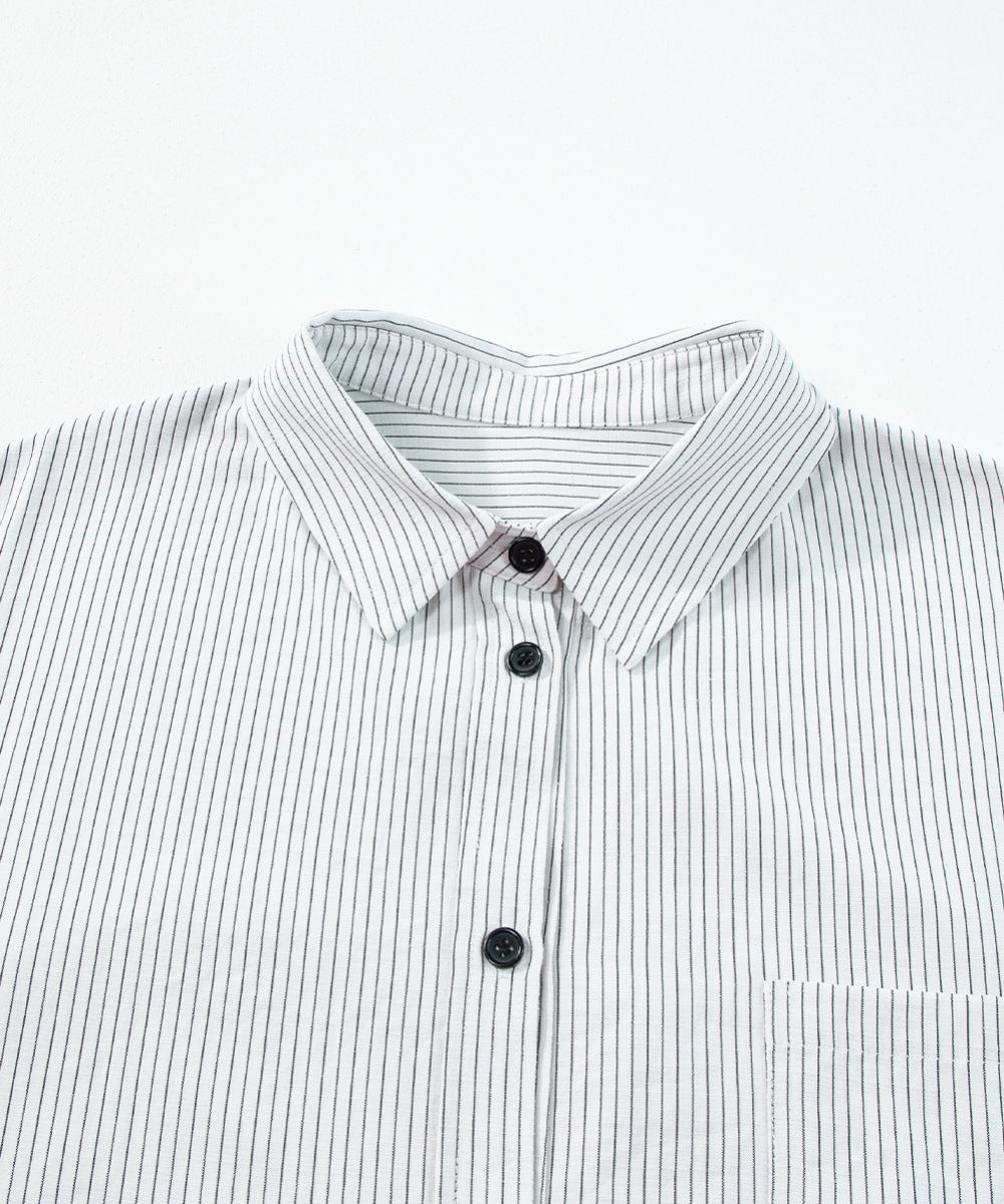 Striped Collared Neck Long Sleeve Shirt-TOPS / DRESSES-[Adult]-[Female]-2022 Online Blue Zone Planet