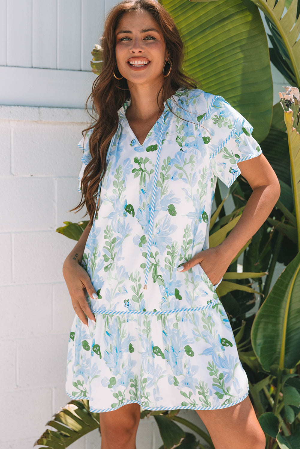 Orange Floral Contrast Edge Layered Short Sleeve Mini Dress-TOPS / DRESSES-[Adult]-[Female]-2022 Online Blue Zone Planet
