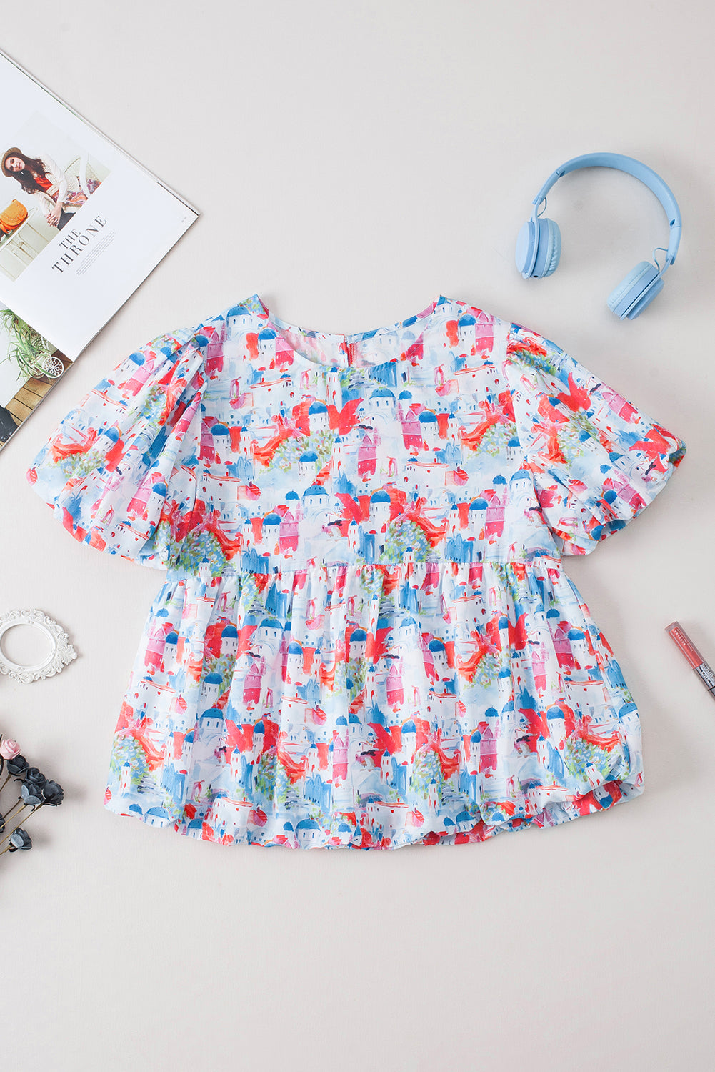 Sky Blue Parisian Avenue Babydoll Top-Tops/Blouses & Shirts-[Adult]-[Female]-2022 Online Blue Zone Planet