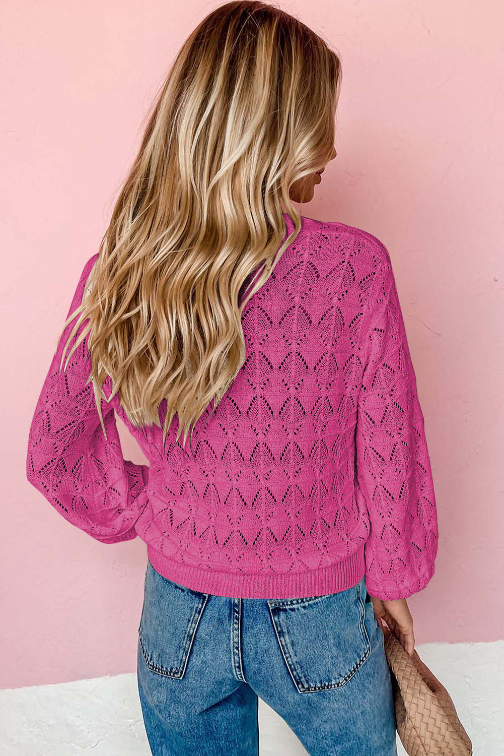 Rose Lightweight Buttoned Front Crochet Cardigan-TOPS / DRESSES-[Adult]-[Female]-2022 Online Blue Zone Planet