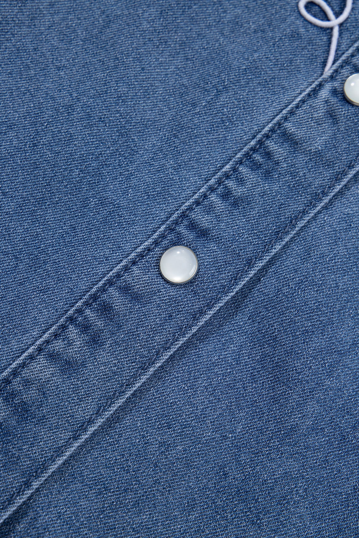 Dusk Blue Western Embroidered Collar Long Sleeve Denim Shirt-Tops/Blouses & Shirts-[Adult]-[Female]-2022 Online Blue Zone Planet