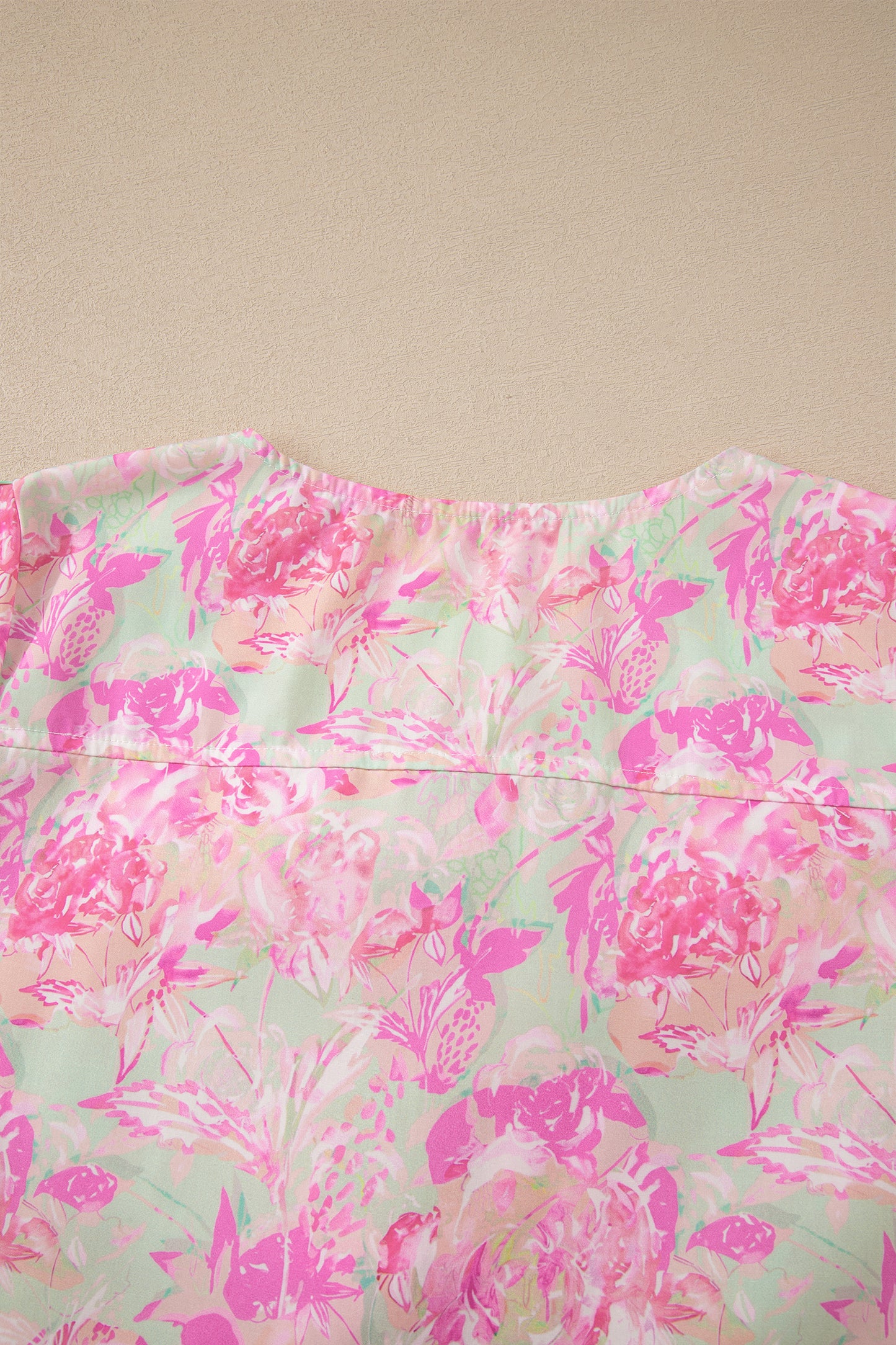 Pink Ribbon Knot Front Floral Short Puff Sleeve Blouse-Tops/Blouses & Shirts-[Adult]-[Female]-2022 Online Blue Zone Planet