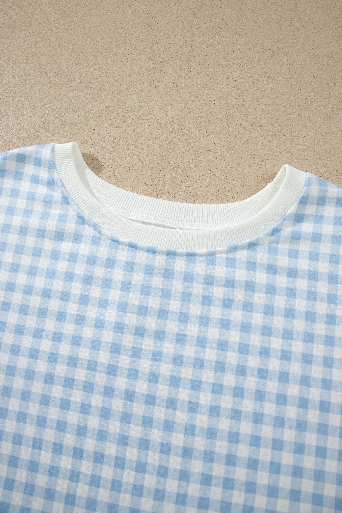 Sky Blue Gingham Loose Pullover Top Drawstring Shorts Plus Size Set-Plus Size/Plus Size Loungewear-[Adult]-[Female]-2022 Online Blue Zone Planet