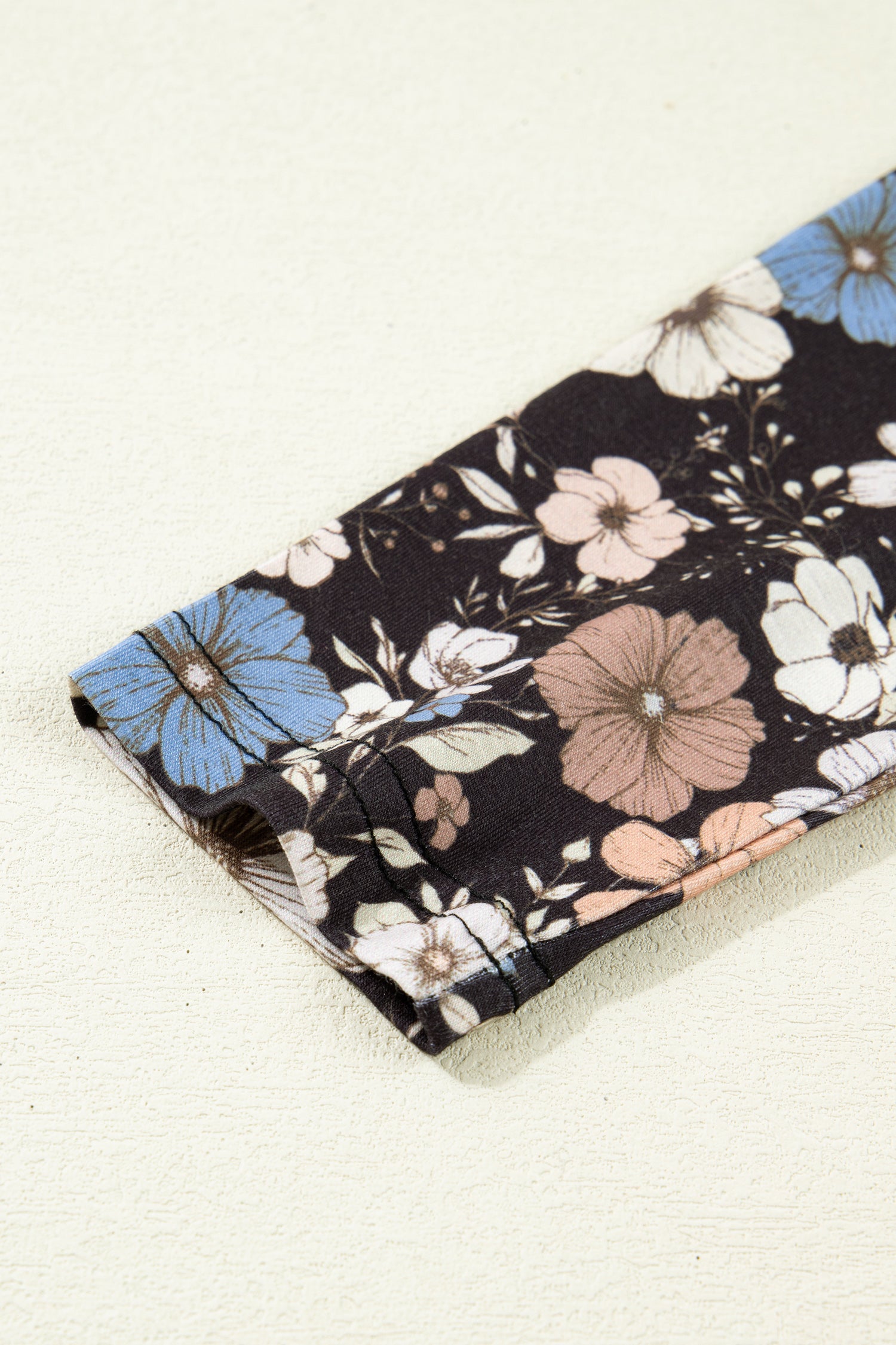 Black Floral Print Slim Long Sleeve T Shirt-Tops/Long Sleeve Tops-[Adult]-[Female]-2022 Online Blue Zone Planet