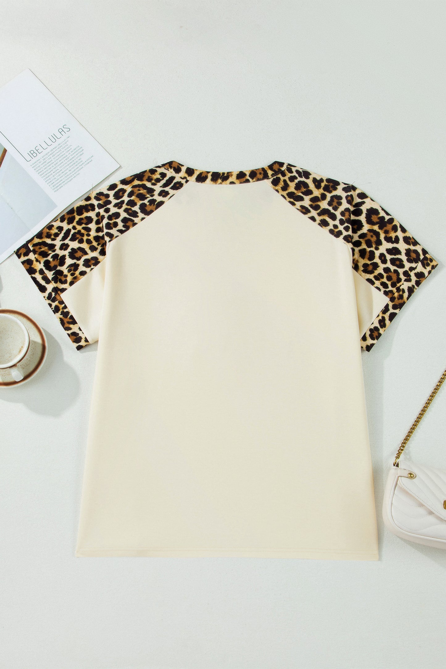 Beige Plus Size Leopard Contrast Patchwork Polo Tee-Plus Size/Plus Size Tops/Plus Size Tops & Tees-[Adult]-[Female]-2022 Online Blue Zone Planet