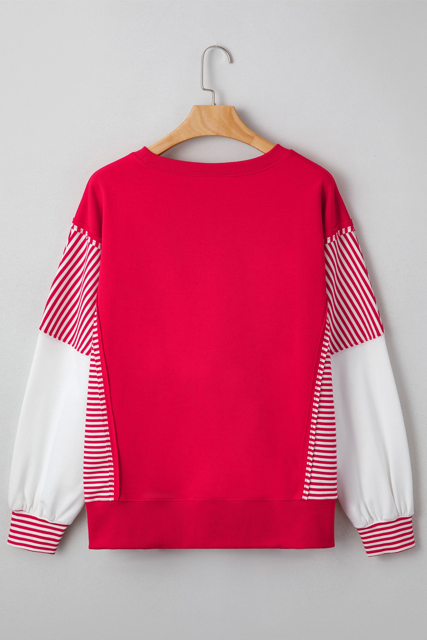 Fiery Red Valentines Day Slogan Sequin Heart Graphic Striped Color Block Patchwork Sweatshirt-Graphic Sweatshirts-[Adult]-[Female]-2022 Online Blue Zone Planet