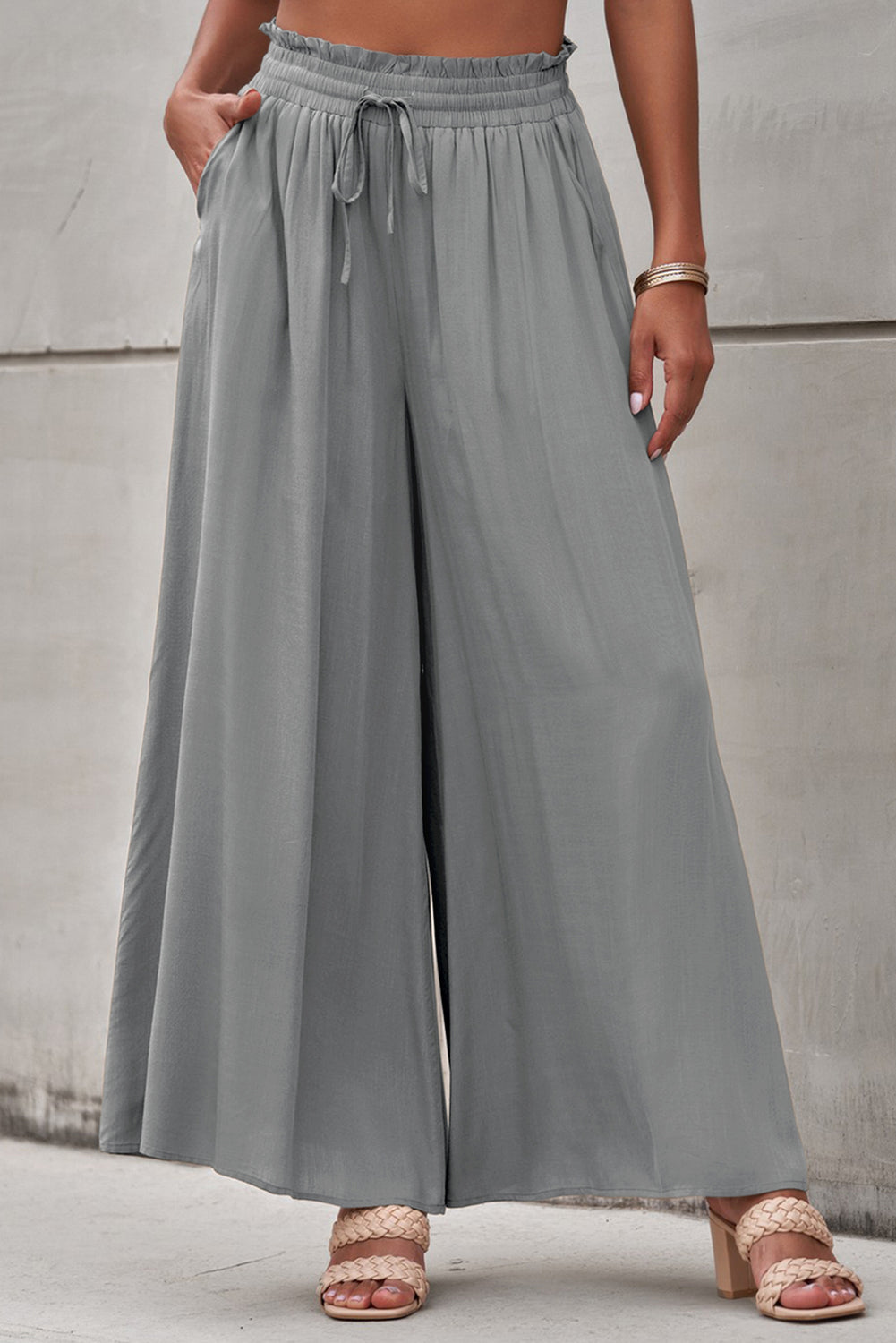 Drawstring Waist Wide Leg Pants BLUE ZONE PLANET