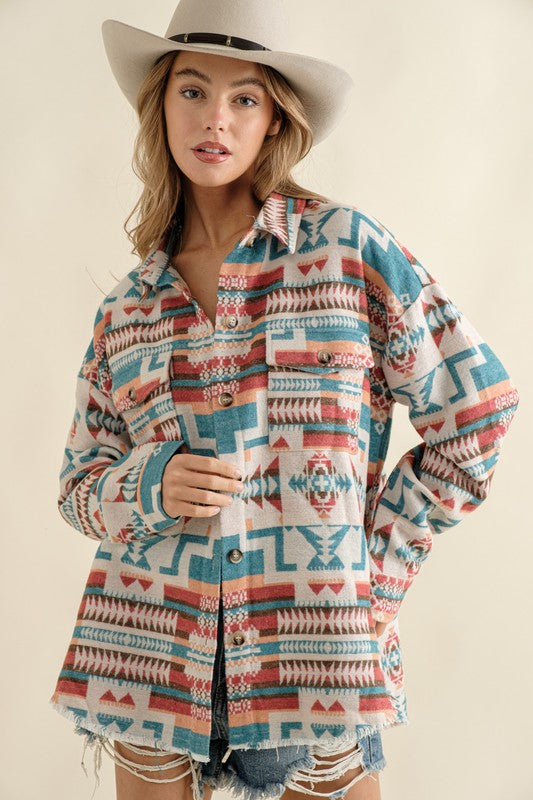 Frayed Aztec Western Shacket-TOPS / DRESSES-[Adult]-[Female]-2022 Online Blue Zone Planet