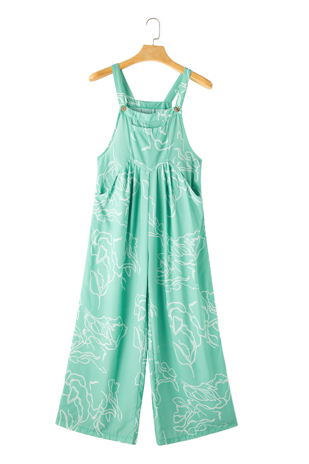 Blue Zone Planet |  Moonlight Jade Printed Bib Wide Leg Overalls Blue Zone Planet