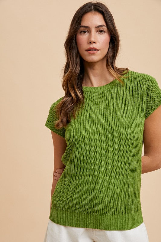 Annie Wear Round Neck Short Sleeve Sweater-TOPS / DRESSES-[Adult]-[Female]-2022 Online Blue Zone Planet