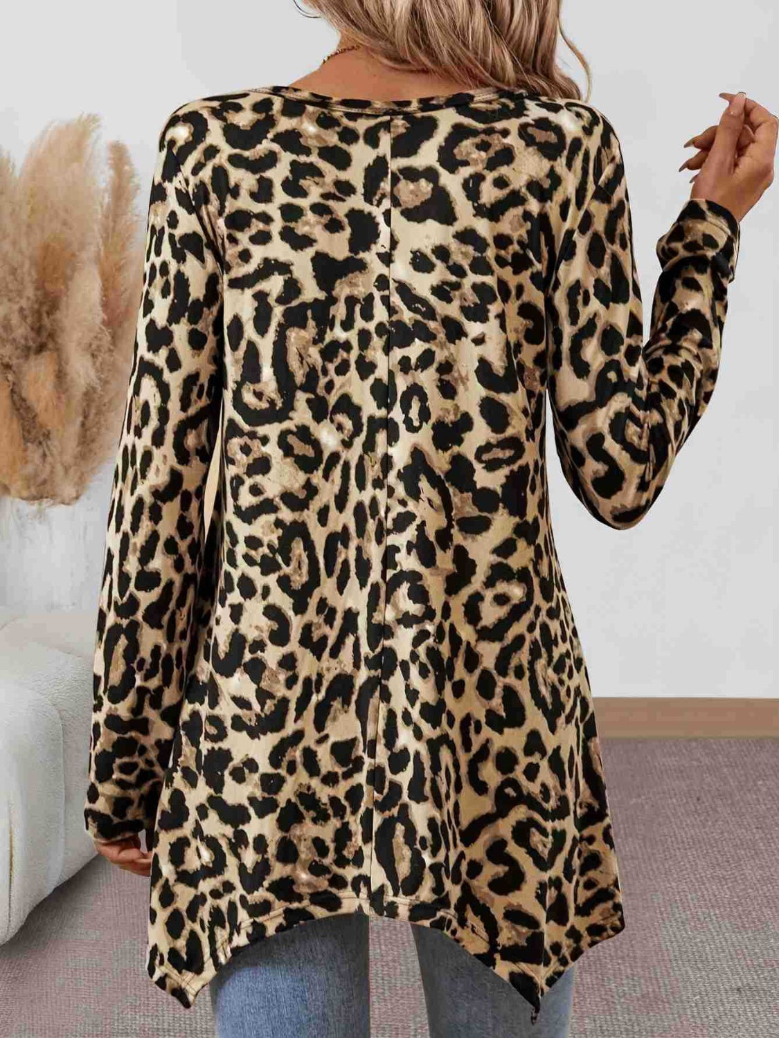 Leopard Round Neck Long Sleeve T-Shirt-TOPS / DRESSES-[Adult]-[Female]-2022 Online Blue Zone Planet