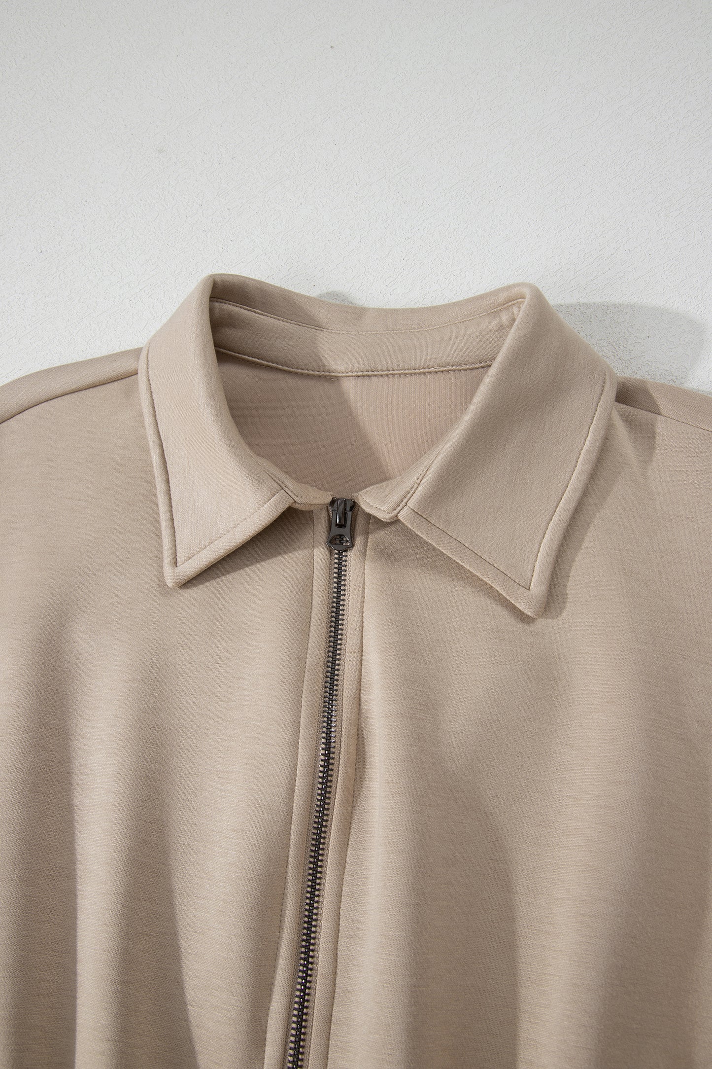 Dark Khaki Solid Color Zip Front Short Sleeve Collared Jumpsuit-Bottoms/Jumpsuits & Rompers-[Adult]-[Female]-2022 Online Blue Zone Planet