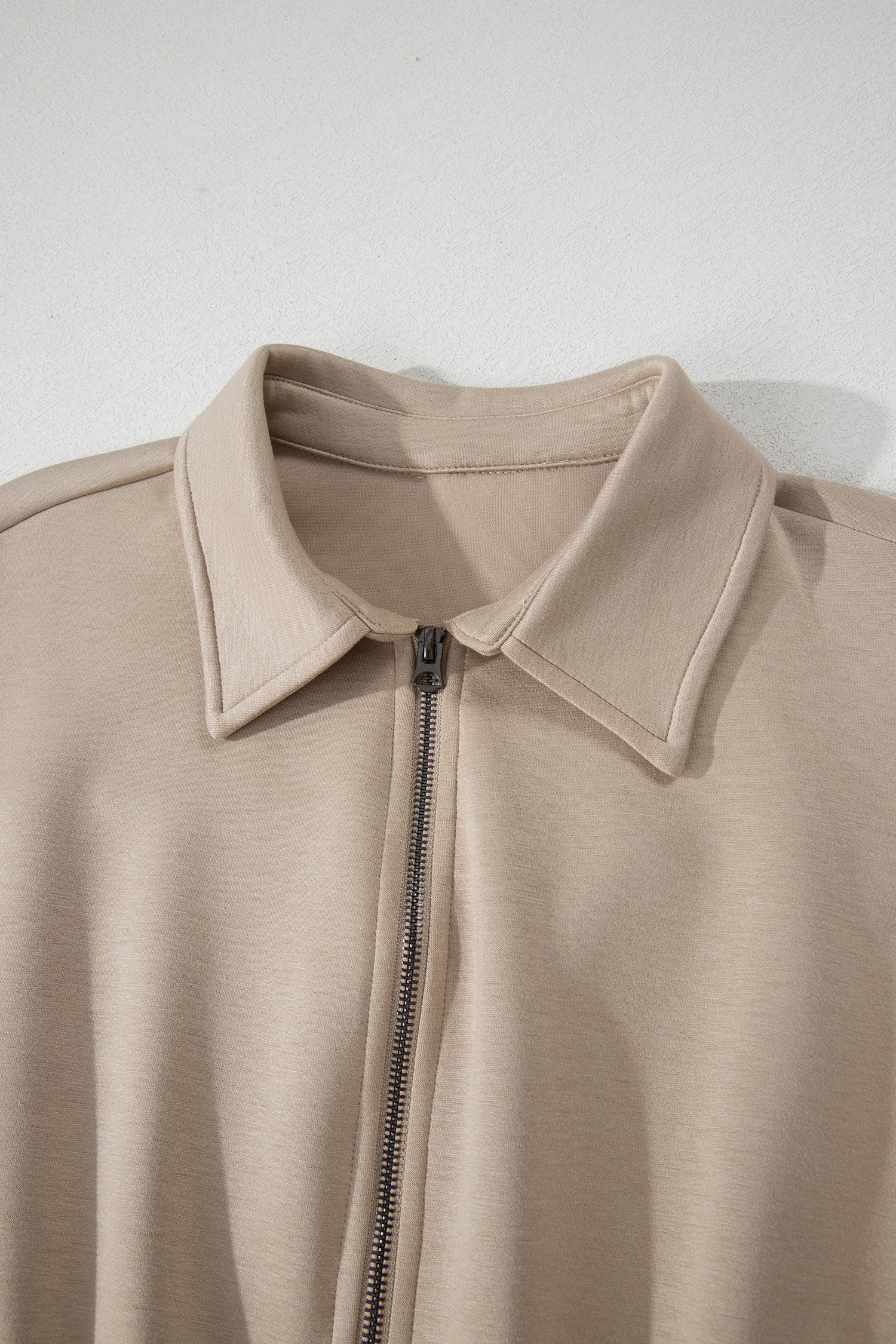 Dark Khaki Solid Color Zip Front Short Sleeve Collared Jumpsuit-Bottoms/Jumpsuits & Rompers-[Adult]-[Female]-2022 Online Blue Zone Planet