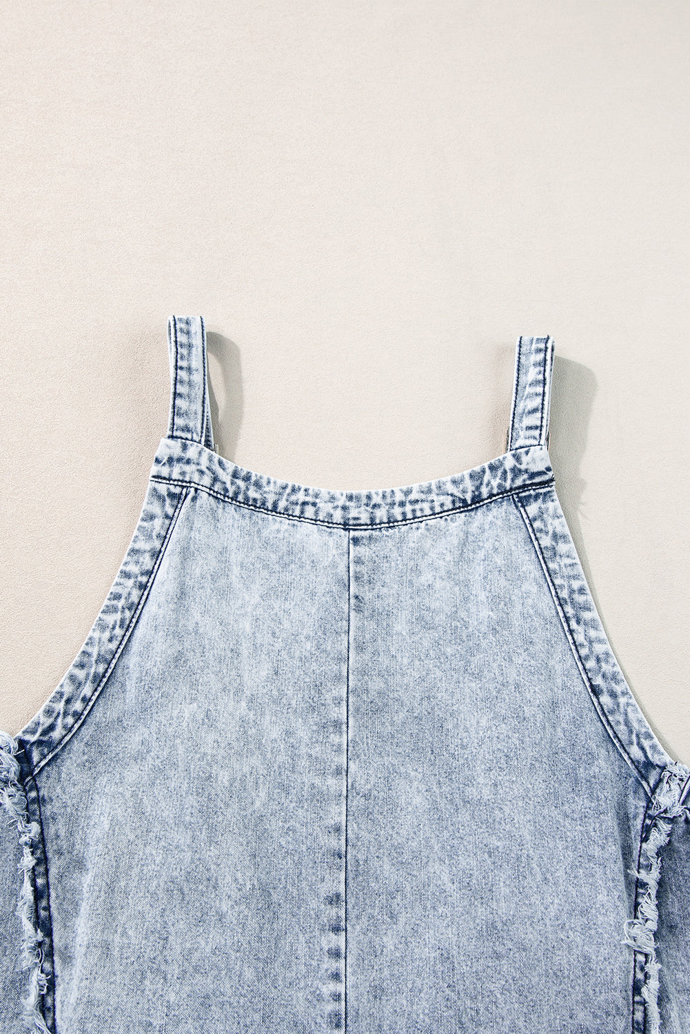 Beau Blue Light Wash Frayed Exposed Seam Wide Leg Denim Overall Blue Zone Planet