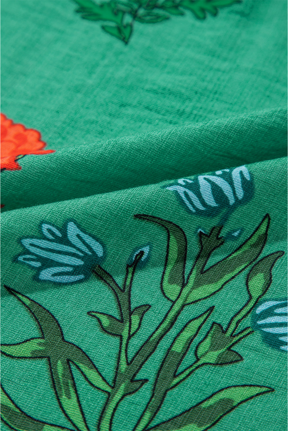 Bright Green Floral Print Buttoned V Neck Short Sleeve Blouse-Tops/Blouses & Shirts-[Adult]-[Female]-2022 Online Blue Zone Planet