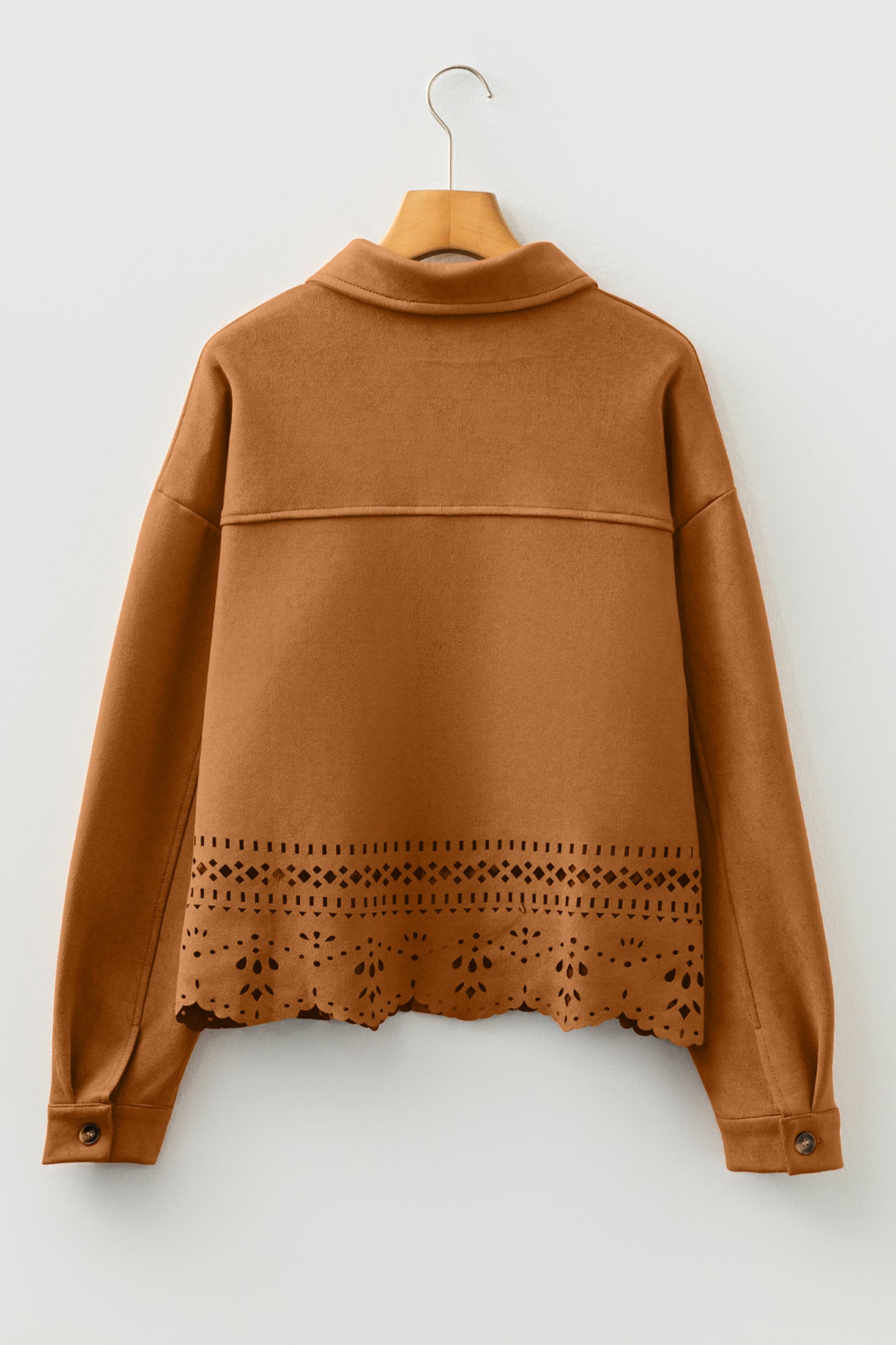 Thai Curry Solid Color Faux Suede Hollowed Detail Retro Style Jacket-Outerwear/Jackets-[Adult]-[Female]-2022 Online Blue Zone Planet