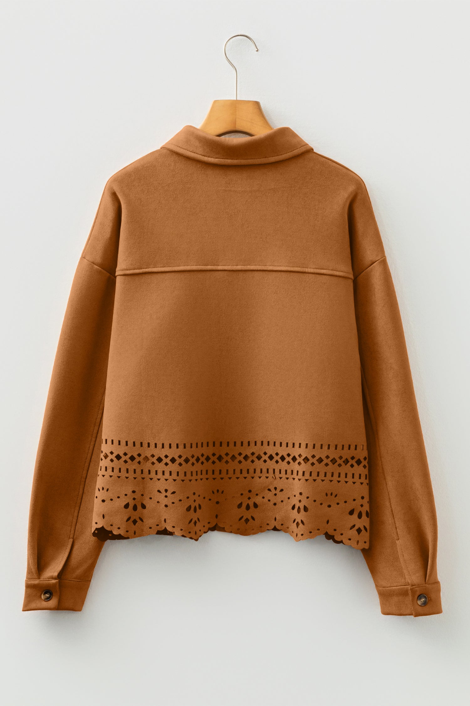 Thai Curry Solid Color Faux Suede Hollowed Detail Retro Style Jacket-Outerwear/Jackets-[Adult]-[Female]-2022 Online Blue Zone Planet