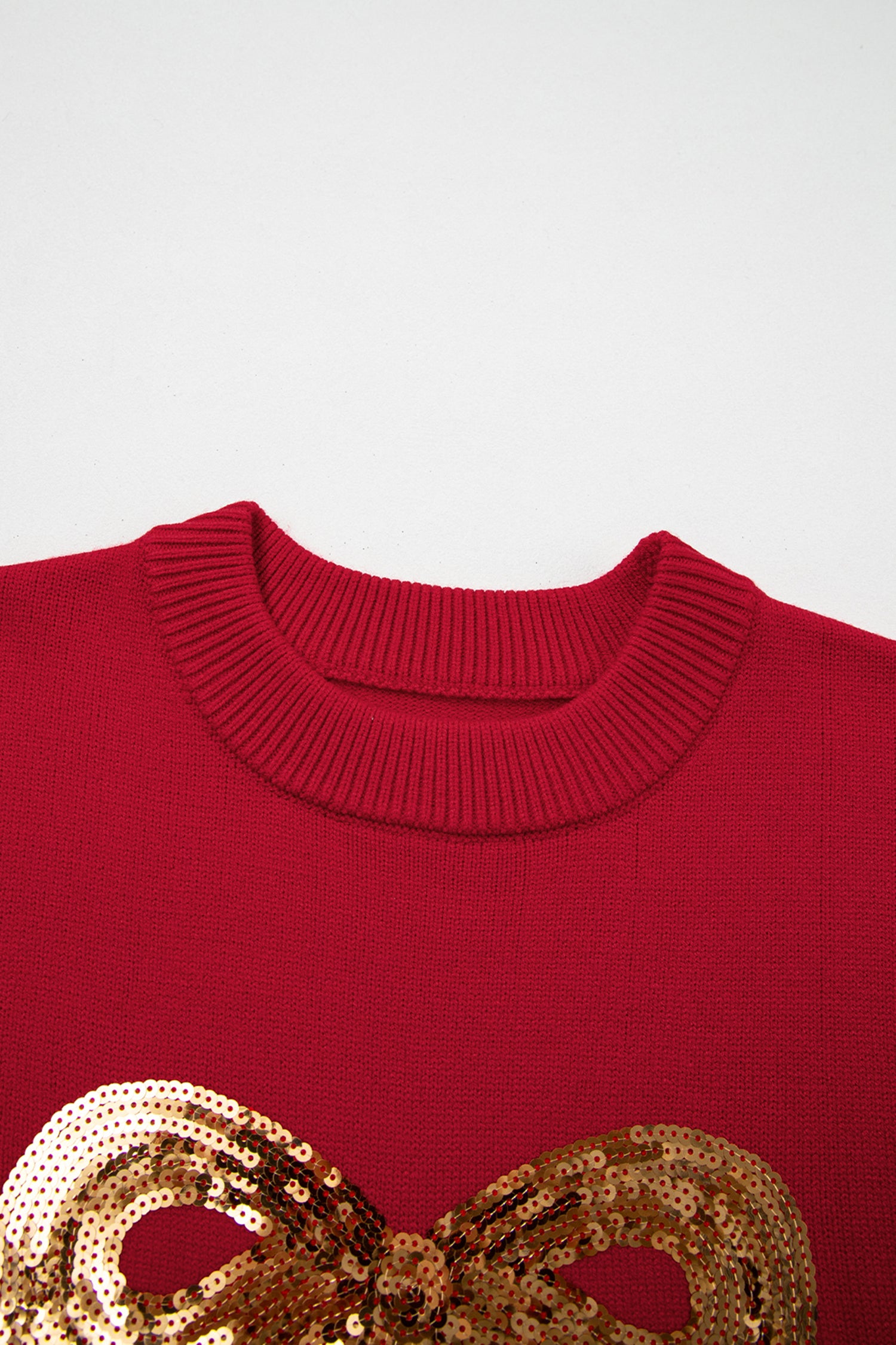 Fiery Red Sequined Bow Graphic Christmas Holiday Sweater-TOPS / DRESSES-[Adult]-[Female]-2022 Online Blue Zone Planet