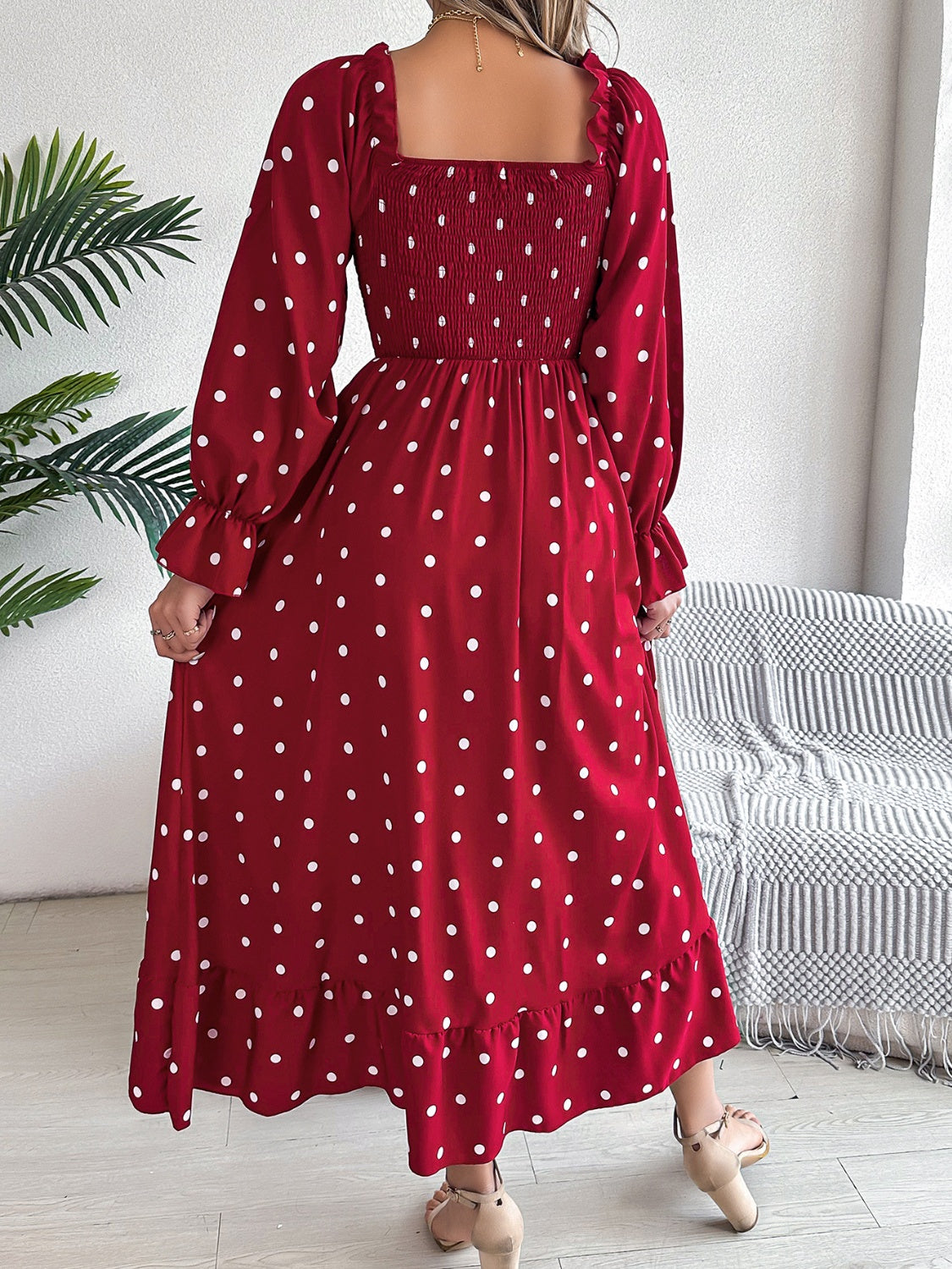 Polka Dot Flounce Sleeve Midi Dress-TOPS / DRESSES-[Adult]-[Female]-2022 Online Blue Zone Planet