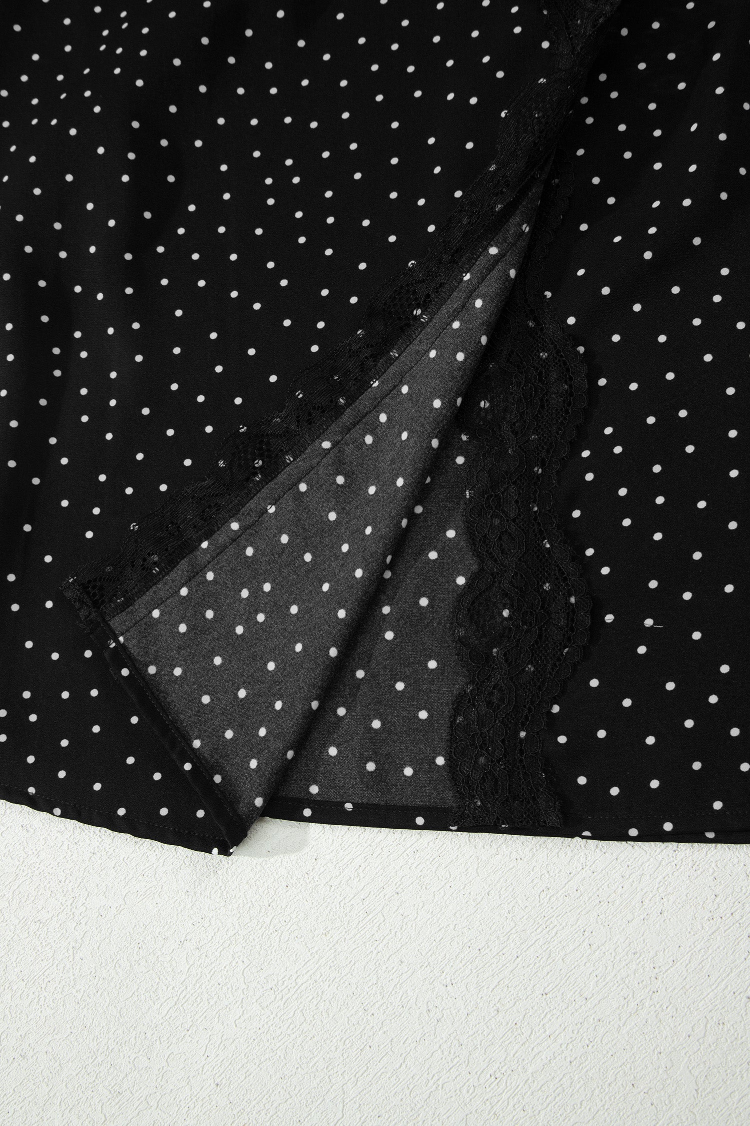 Black Polka Dot Print Lace Trim Wrap Mini Dress-TOPS / DRESSES-[Adult]-[Female]-2022 Online Blue Zone Planet