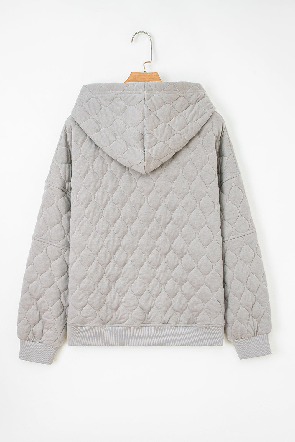 Gray Quilted Quarter Zip Plus Size Hoodie-Plus Size/Plus Size Sweatshirts & Hoodies-[Adult]-[Female]-2022 Online Blue Zone Planet