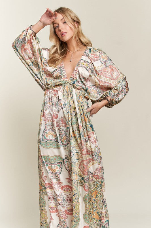 ADORA Printed V-Neck Batwing Sleeve Dress-TOPS / DRESSES-[Adult]-[Female]-2022 Online Blue Zone Planet